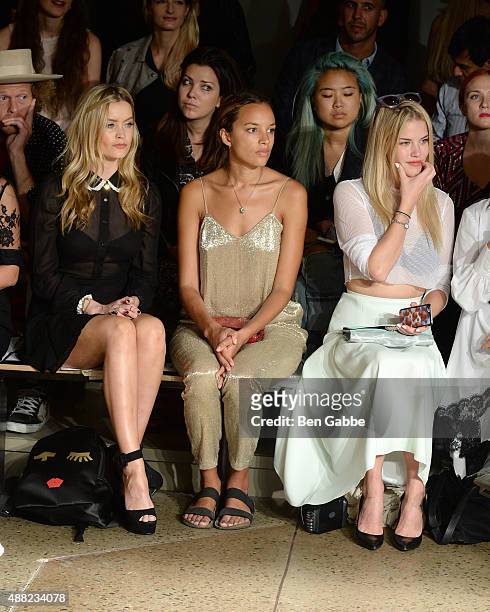 Laura Whitmore, Phoebe Collings-James and Ashley Smith attend the Houghton Fashion Show during Spring 2016 MADE Fashion Week at Milk Studios on...