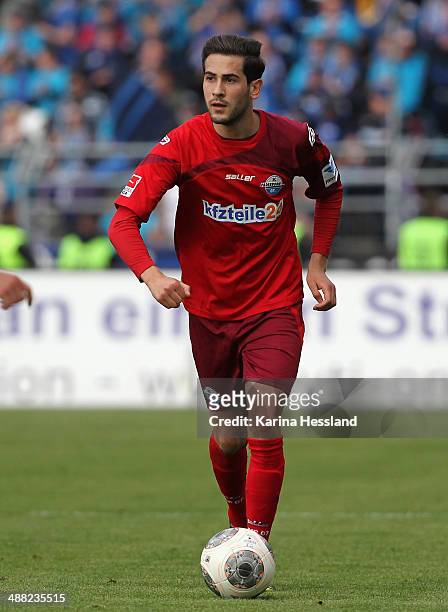 Mario Vrancic of Paderborn during the 2nd Liga match between FC Erzgebirge Aue and SC Paderborn 07 at Sparkassen-Erzgebirgsstadion on May 04, 2014 in...