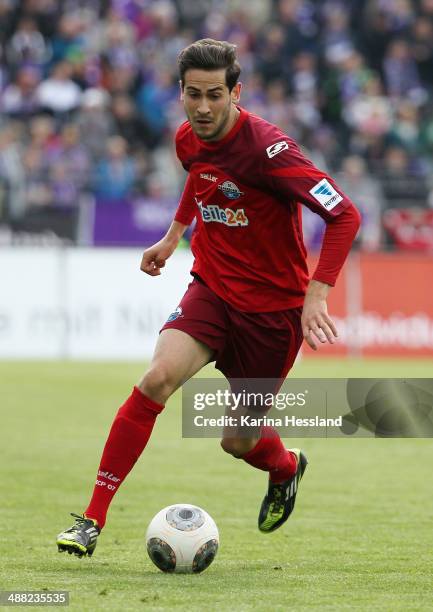 Mario Vrancic of Paderborn during the 2nd Liga match between FC Erzgebirge Aue and SC Paderborn 07 at Sparkassen-Erzgebirgsstadion on May 04, 2014 in...