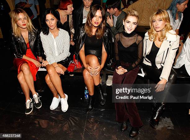 Camille Rowe, Leigh Lezark, Atlanta de Cadenet Taylor, Kiernan Shipka and Hailey Baldwin attend the rag & bone Spring 2016 fashion show during New...