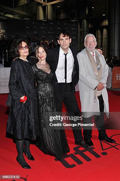 Actors Francine Racette, Celina Sinden, Rossif Sutherland and Donald Sutherland attend the "Hyena Road" premiere during the 2015 Toronto...