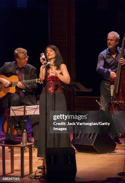 Brazilian Jazz group Trio da Paz and singer Maucha Adnet perform onstage during a Carnegie Hall 'Shape of Jazz' series concert, The Music of Antonio...