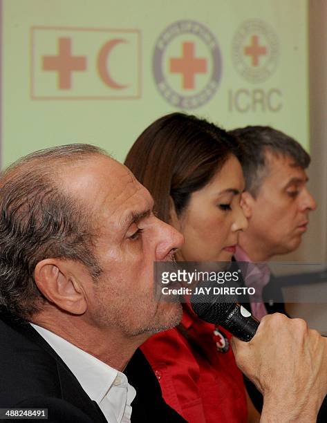 Marcel Fortier , the head of delegation in the Philippines for the International Federation of Red Cross and Red Crescent Societies, gestures during...