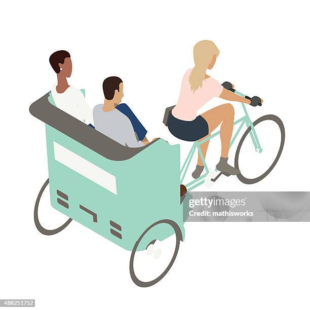 pedicab illustration - aqua biking stock illustrations