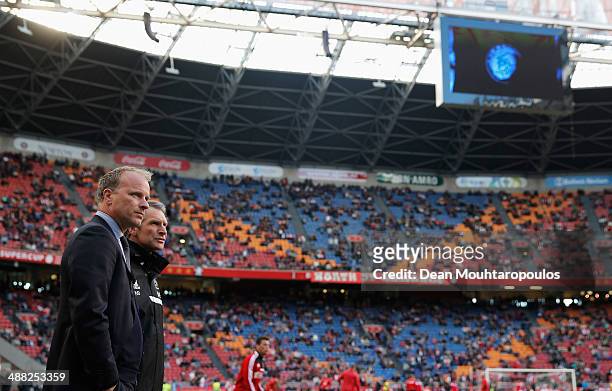 Ajax Assistant Coach, Dennis Bergkamp looks on prior to the Eredivisie match between Ajax Amsterdam and NEC Nijmegen at Amsterdam Arena on May 3,...