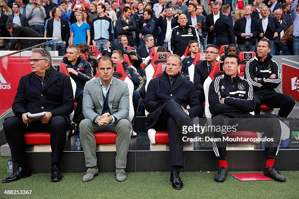 Ajax Coach / Manager, Frank de Boer and Ajax Assistant Coach, Dennis Bergkamp look on prior to the Eredivisie match between Ajax Amsterdam and NEC...