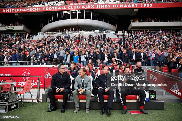 Ajax Coach / Manager, Frank de Boer and Ajax Assistant Coach, Dennis Bergkamp look on prior to the Eredivisie match between Ajax Amsterdam and NEC...