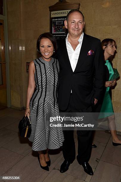 Journalist Alina Cho and Group President, The Estée Lauder Companies John Demsey attends the Zac Posen Spring 2016 fashion show during New York...