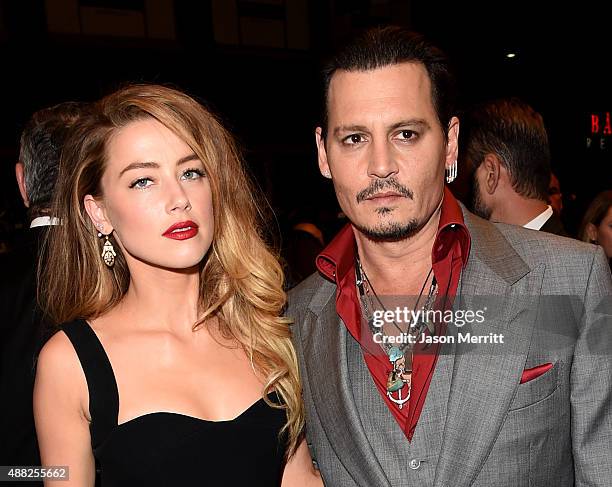 Actors Amber Heard and Johnny Depp attend the "Black Mass" premiere during the 2015 Toronto International Film Festival at The Elgin on September 14,...