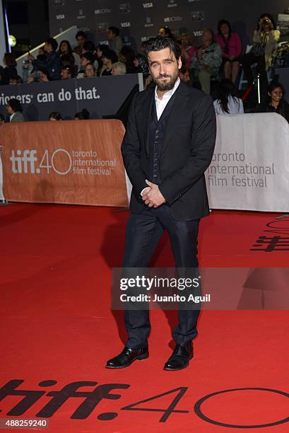 Actor Allan Hawco attends the premiere of 'Hyena Road' at Roy Thomson Hall on September 14, 2015 in Toronto, Canada.