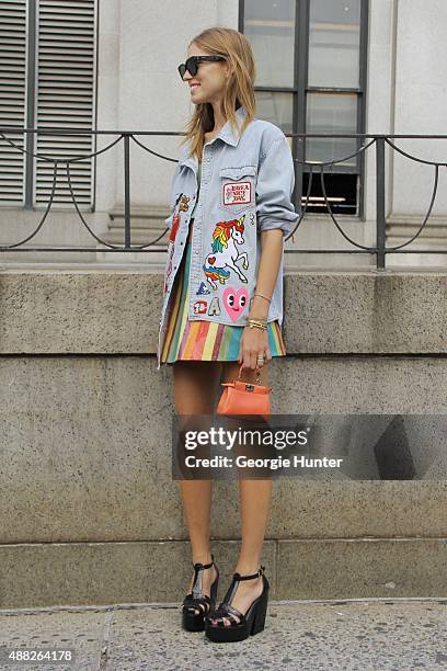 Chiara Ferragni is seen on the streets of Manhattan outside of the Jeremy Scott Spring 2016 fashion show at Skylight at Moynihan Station wearing...