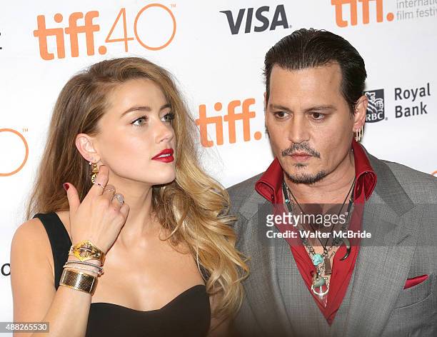 Johnny Depp and Amber Heard attend the 'Black Mass' premiere during the 2015 Toronto International Film Festival at The Elgin on September 14, 2015...