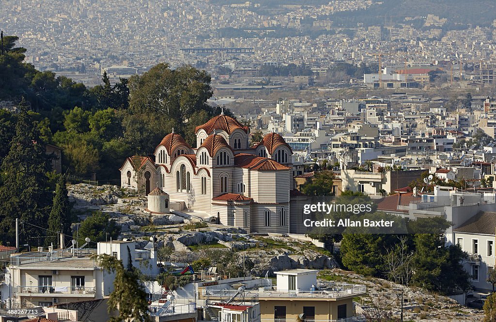 Cityscape of Athens with Agia Marina Church