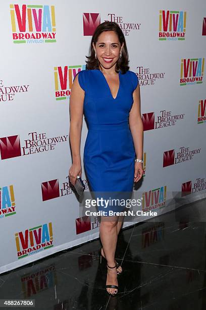 Andrea Burns poses for photographs during the post show cast party following "Gloria Estefan And Miami Sound Machine: A Benefit Concert for Viva...
