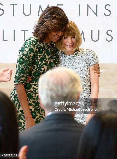 First Lady of the United States Michelle Obama and Vogue Editor in Chief Anna Wintour attend the Anna Wintour Costume Center Grand Opening at the...