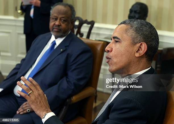 President Barack Obama meets with Djibouti President Ismail Omar Guelleh in the Oval Office at the White House May 5, 2014 in Washington, DC. The two...