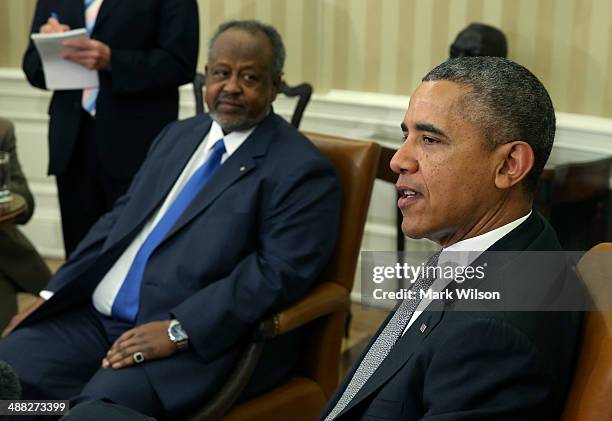 President Barack Obama meets with Djibouti President Ismail Omar Guelleh in the Oval Office at the White House May 5, 2014 in Washington, DC. The two...