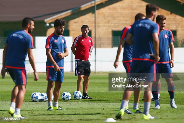 Head coach Marco Silva looks on during a Olympiacos FC training session ahead of their UEFA Champions League Group F match against Bayern Muenchen at...