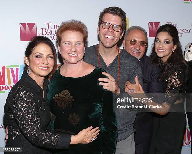 Gloria Estefan, Teresita Lavandeira, Perez Hilton, Emilio Estefan and Ana Villafane attend the post show cast party following "Gloria Estefan And...