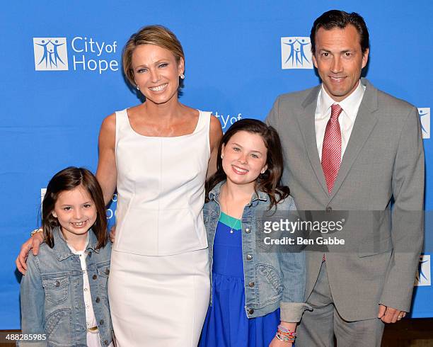 Annalise Mcintosh, Amy Robach, Ava Mcintosh and actor Andrew Shue attend 2014 "Spirit Of Life" Awards Luncheon at The Plaza Hotel on May 5, 2014 in...
