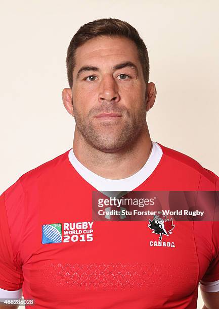 Jamie Cudmore of Canada poses for a portrait during the Canada Rugby Wworld Cup 2015 squad photo call on September 14, 2015 in Swansea, Wales.