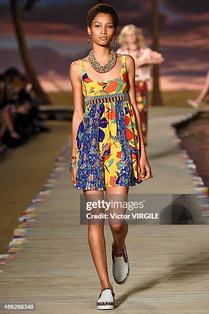 Lineisy Montero walks the runway at the Tommy Hilfiger Women's Spring Summer 2016 fashion show during the New York Fashion Week on September 14, 2015...