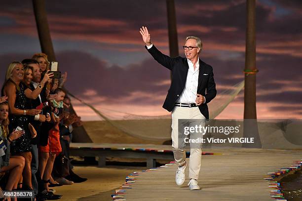 Fashion designer Tommy Hilfiger walks the runway at the Tommy Hilfiger Women's Spring Summer 2016 fashion show during the New York Fashion Week on...