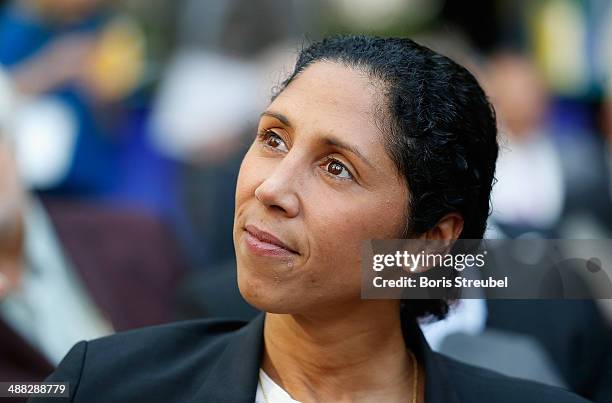 Steffi Jones, Director of German Football Association attends the German Football Ambassador 2014 Award ceremony at The Federal Foreign Office on May...