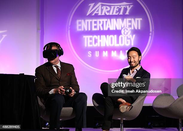 Variety moderator David Cohen and Director, Film & Media at Oculus VR Eugene Chung attends Variety's Spring 2014 Entertainment and Technology Summit...