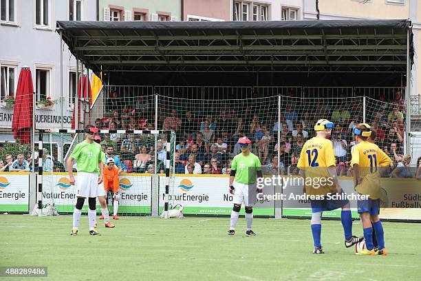 Fans on tribune during the Blind Bundesliga match between SF/BG Blista Marburg and MTV Stuttgart at Muensterplatz on September 12, 2015 in Freiburg...