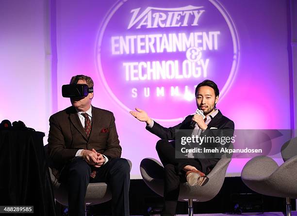 Variety moderator David Cohen and Director, Film & Media at Oculus VR Eugene Chung attends Variety's Spring 2014 Entertainment and Technology Summit...