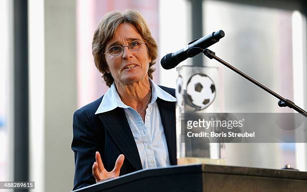 Monika Staab, German Football Ambassador 2014, holds a speech during the German Football Ambassador 2014 Award ceremony at The Federal Foreign Office...