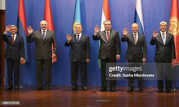 Armenian President Serge Sarsgsyan, Belarussian President Alexander Lukashenko, Kazakh President Nursultan Nazarbayev, Tajik President Emomali...