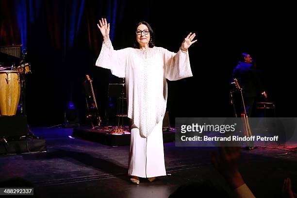 Nana Mouskouri performs on her Happy Birthday Tour. Held at 'Theatre du Chatelet' on March 10, 2014 in Paris, France.