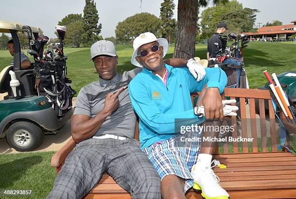 Actors Don Cheadle and Samuel L. Jackson attend the 7th annual George Lopez Celebrity Golf Classic presented by Sabra Salsa at Lakeside Golf Club on...