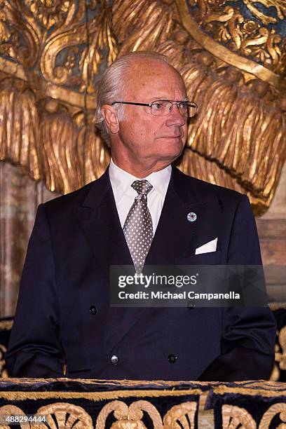 King Carl XVI Gustaf of Sweden attends a service at the Church of St. Nicholas in connection with the opening of the parliamentary session on...