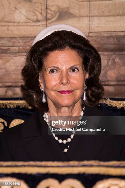 Queen Silvia of Sweden attends a service at the Church of St. Nicholas in connection with the opening of the parliamentary session on September 15,...