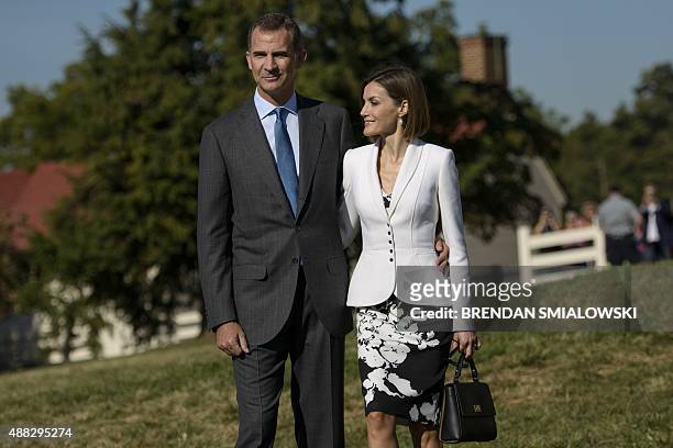 Spanish King Felipe VI and Queen Letizia visit the first President of the US George Washington's Mount Vernon Estate September 15, 2015 in Mount...
