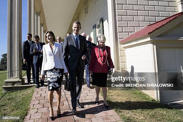 Spanish King Felipe VI and Queen Letizia visit the first President of the US George Washington's Mount Vernon Estate September 15, 2015 in Mount...