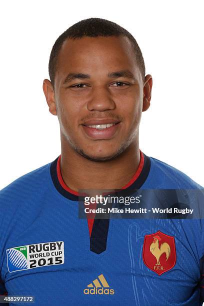 Gael Fickou of France poses during the France Rugby World Cup 2015 squad photo call at the Selsdon Park Hotel on September 15, 2015 in Croydon,...