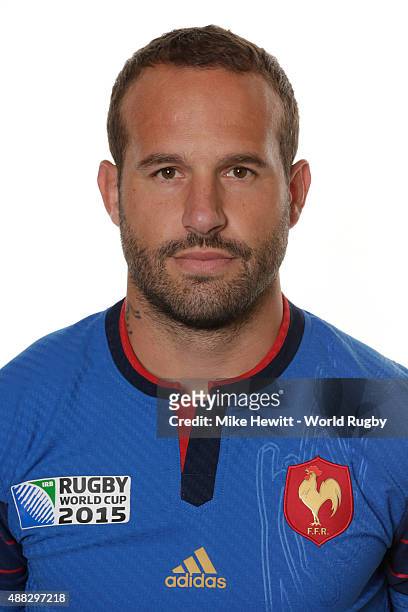 Frederic Michalak of France poses during the France Rugby World Cup 2015 squad photo call at the Selsdon Park Hotel on September 15, 2015 in Croydon,...
