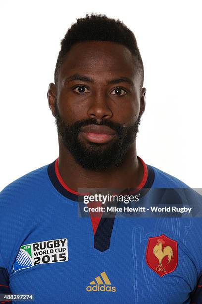 Fulgence Ouedraogo of France poses during the France Rugby World Cup 2015 squad photo call at the Selsdon Park Hotel on September 15, 2015 in...