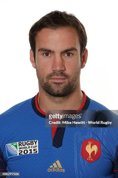 Morgan Parra of France poses during the France Rugby World Cup 2015 squad photo call at the Selsdon Park Hotel on September 15, 2015 in Croydon,...