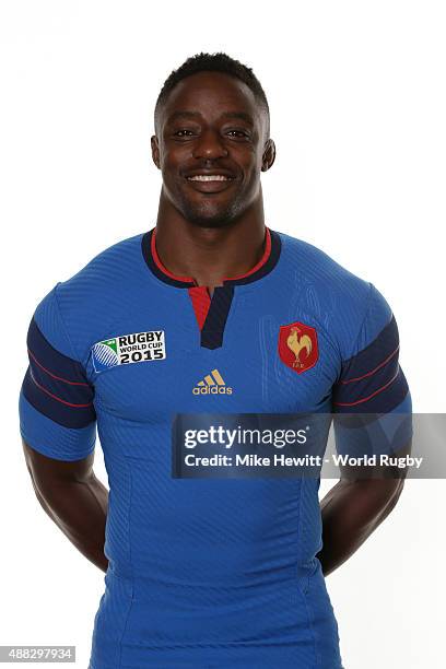 Yannick Nyanga of France poses during the France Rugby World Cup 2015 squad photo call at the Selsdon Park Hotel on September 15, 2015 in Croydon,...