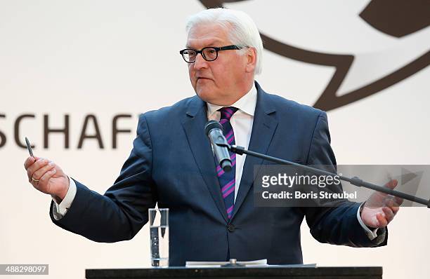 Foreign minister Frank-Walter Steinmeier holds a speech during the German Football Ambassador 2014 Award ceremony at The Federal Foreign Office on...
