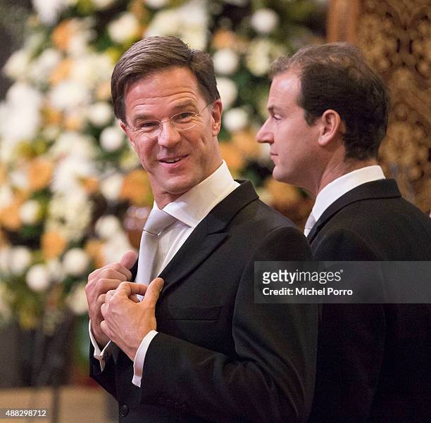 Lodewijk Asscher and Mark Rutte attend the opening of the parliamentary year in the Hall of Knights on September 15, 2015 in The Hague, Netherlands.