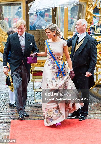 King Willem-Alexander of The Netherlands and Queen Maxima of The Netherlands arrive for the opening of the parliamentary year on September 15, 2015...