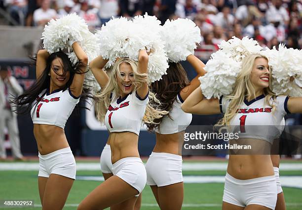 Members of the Houston Texans cheerleaders perform during the game against the Kansas City Chiefs at NRG Stadium on September 13, 2015 in Houston,...