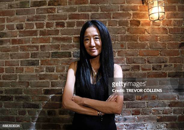 Designer Vera Wang pictured backstage after her presentation during New York Fashion Week in New York September 15, 2015. AFP PHOTO/TREVOR COLLENS