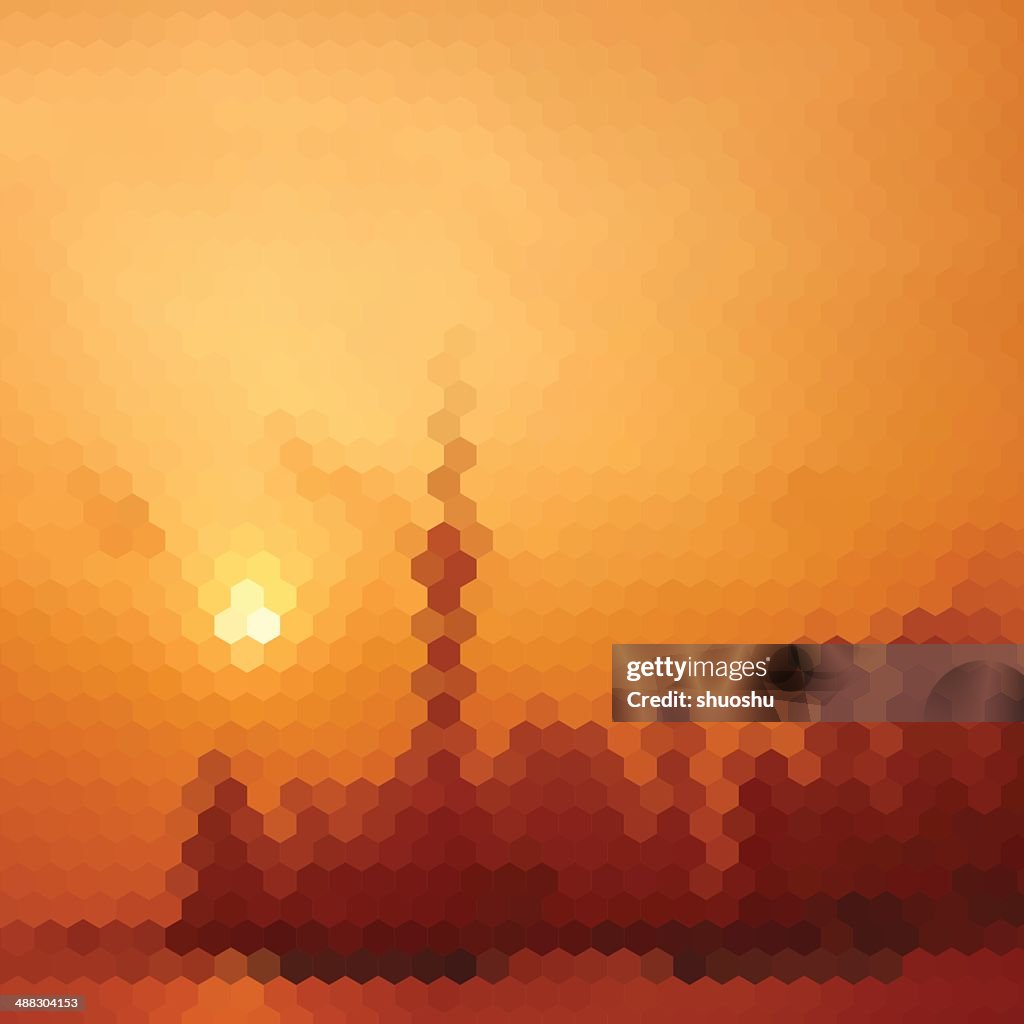 Abstract hexagon mosaic style Shanghai skyline pattern background